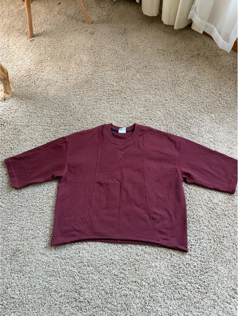 Women's Gymshark Oversized Shirt/ top heavyweight cropped Burgundy SMALL